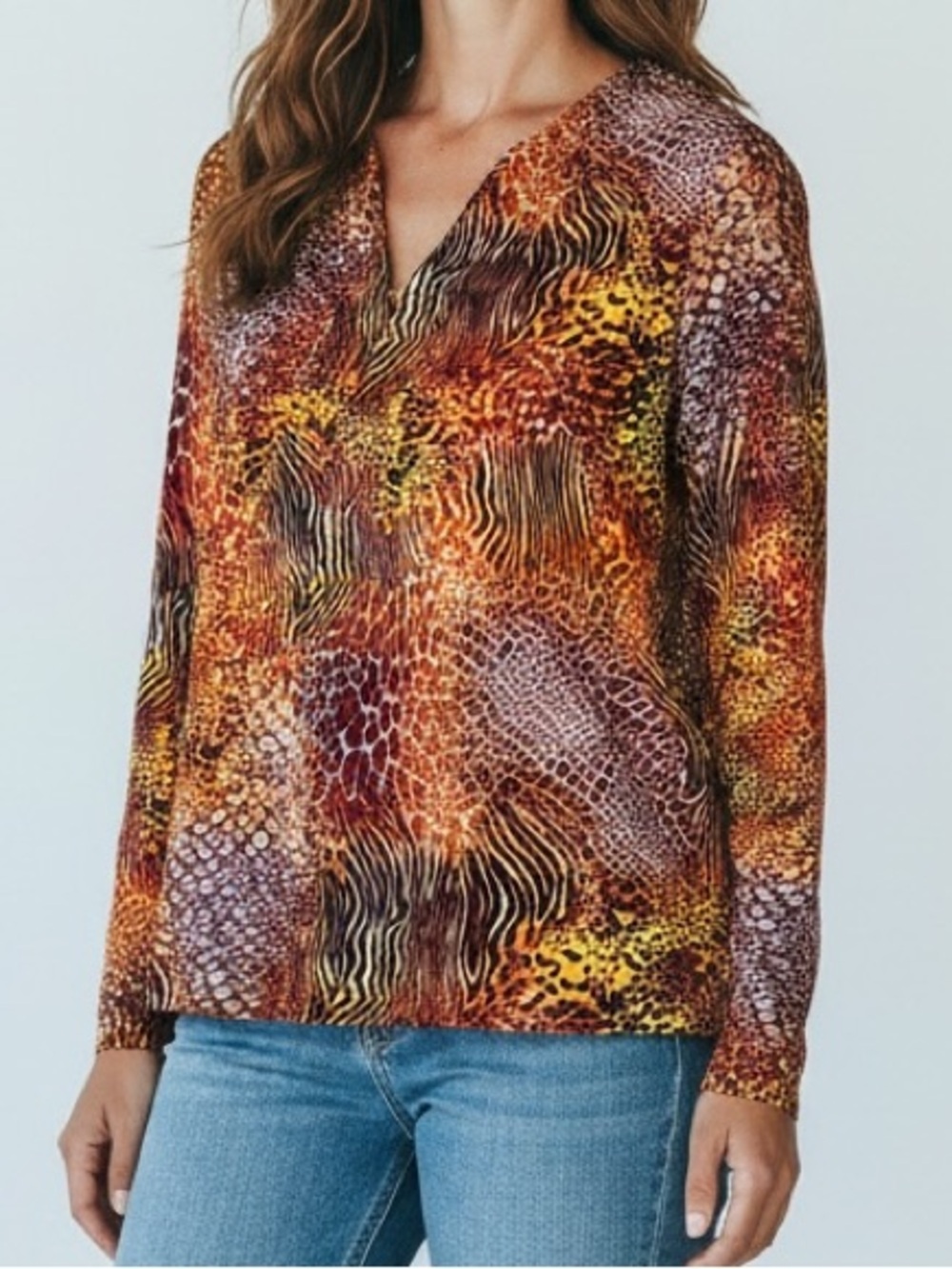 Anne Klein Sport Multicolor Animal Print Top - Orange, Brown, Yellow